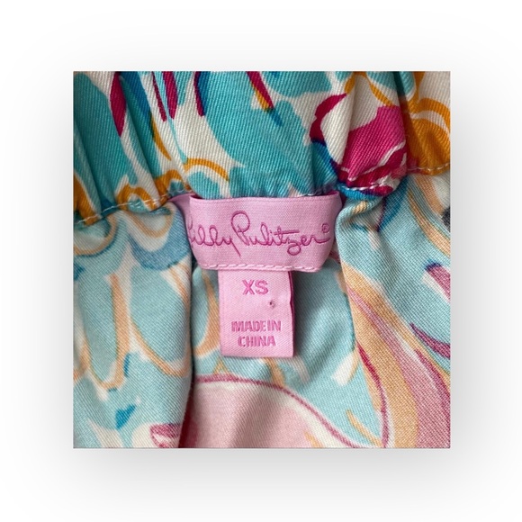 new Lilly Pulitzer 𑁍 Peel + Eat Flamingo Print Mini Skirt 𑁍 Teal Pink 𑁍 XS 𑁍 - Picture 9 of 16